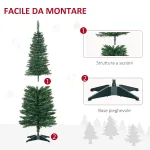 Albero di Natale Artificiale 150cm Alto e Stretto con Rami Realistici e Base in Plastica