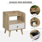 Comodino Salvaspazio Mobiletto con Cassetto e Mensola in Legno 37x30x48cm