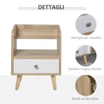 Comodino Salvaspazio Mobiletto con Cassetto e Mensola in Legno 37x30x48cm