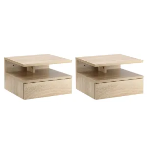 Oigger Set da 2 Comodini Moderni Sospesi con Cassetto e Ripiano in Legno 35x32x22.5cm