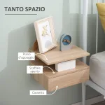 Set da 2 Comodini Moderni Sospesi con Cassetto e Ripiano in Legno 35x32x22.5cm