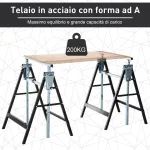 Set 2 Cavalletti da Lavoro Pieghevoli Telescopici Altezza Regolabile in Tubi d'Acciaio Nero