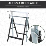 Set 2 Cavalletti da Lavoro Pieghevoli Telescopici Altezza Regolabile in Tubi d'Acciaio Nero