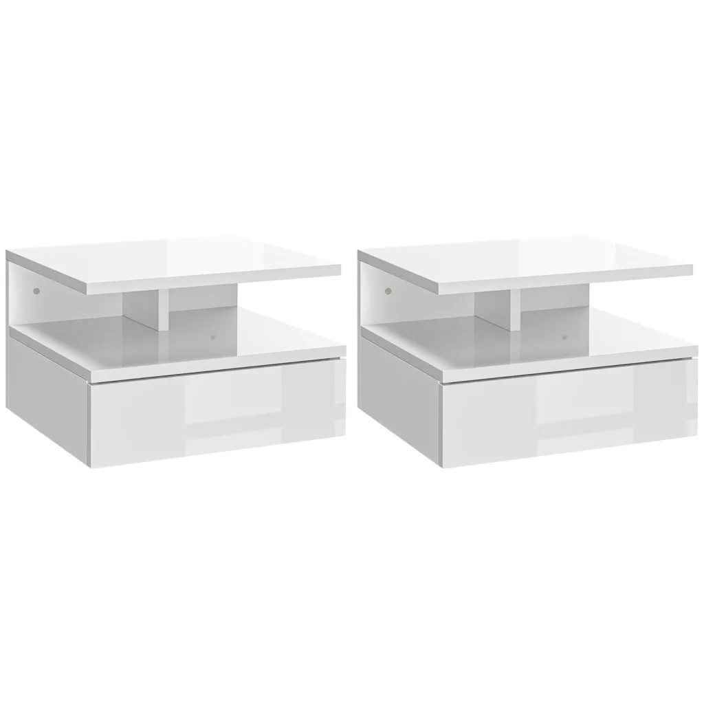 Oigger Set da 2 Comodini Moderni Sospesi con Cassetto e Mensola in Legno 35x32x22.5cm