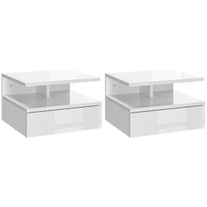 Oigger Set da 2 Comodini Moderni Sospesi con Cassetto e Mensola in Legno 35x32x22.5cm