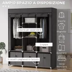 Armadio in Tessuto Pieghevole con Cassetti e Ante Avvolgibili con Zip