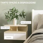 Set da 2 Comodini Sospesi con Cassetto e Ripiano Superiore