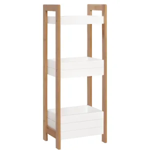 Oigger Mobiletto Bagno Multiuso Scaffale a 3 Ripiani Compatto in Legno MDF e Bambù