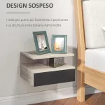 Set di 2 Comodini Sospesi Moderni con Cassetto e Mensola Superiore