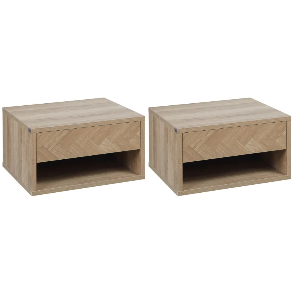 Oigger Set 2 Comodini Moderni Sospesi con Cassetto e Mensola in Legno 37x32x21cm