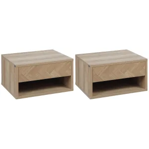 Oigger Set 2 Comodini Moderni Sospesi con Cassetto e Mensola in Legno 37x32x21cm