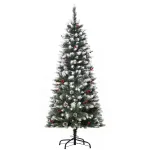 Oigger Albero di Natale Innevato Artificiale 150cm con Bacche Rosse e Pigne Bianche