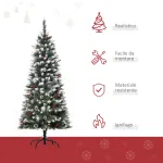 Albero di Natale Innevato Artificiale 150cm con Bacche Rosse e Pigne Bianche