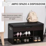 Mobile Scarpiera Salvaspazio con Panca Contenitore Imbottita e Vani Aperti 80x30x45cm