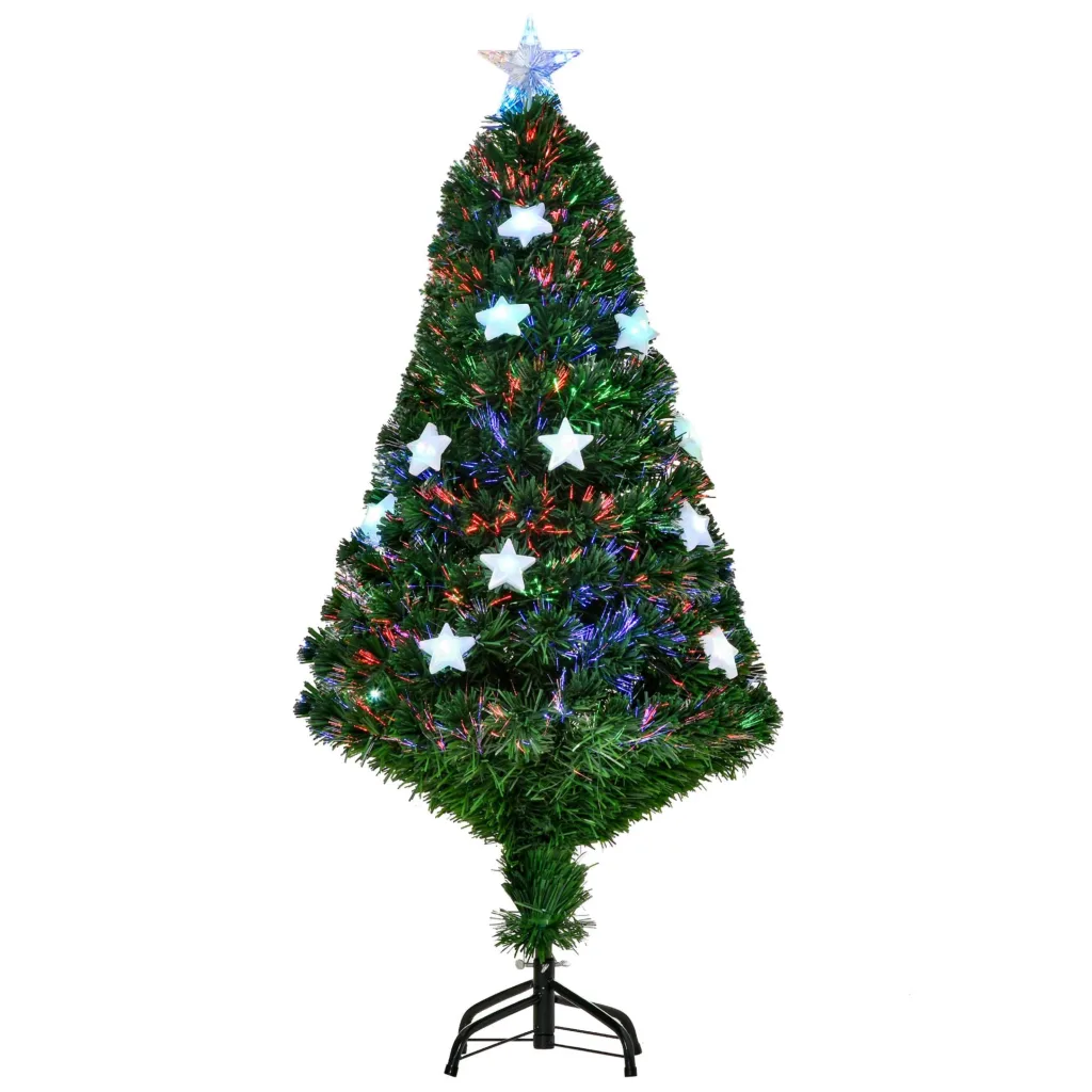 Oigger Albero di Natale artificiale 120cm a fibra ottica e 16 luci LED a forma di stella