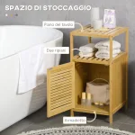 Mobiletto Bagno in Bambù a Doghe con Armadietto a un'Anta