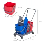 Carrello delle Pulizie Professionale 2 Secchi Capacità 25L Strizzatore 73 × 45 × 92cm