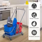 Carrello delle Pulizie Professionale 2 Secchi Capacità 25L Strizzatore 73 × 45 × 92cm