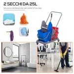 Carrello delle Pulizie Professionale 2 Secchi Capacità 25L Strizzatore 73 × 45 × 92cm