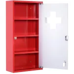 Oigger Cassetta Porta Medicine Armadietto Medicinali 4 Livelli Porta in Vetro 60×30×12cm Rosso