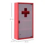 Cassetta Porta Medicine Armadietto Medicinali 4 Livelli Porta in Vetro 60×30×12cm Rosso