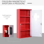 Cassetta Porta Medicine Armadietto Medicinali 4 Livelli Porta in Vetro 60×30×12cm Rosso