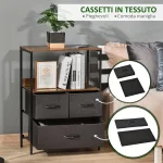 Mobile Cassettiera Multiuso con 3 Cassetti Pieghevoli in Tessuto