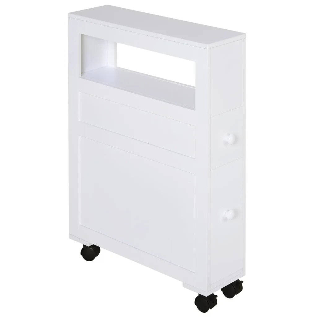 Oigger Mobiletto da Bagno 2 Cassetti Salvaspazio con 4 Ruote Legno 16x52x71.5cm Bianco