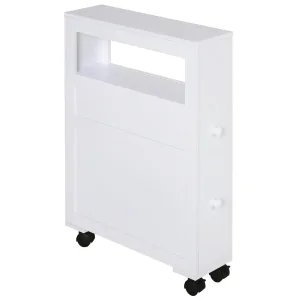 Oigger Mobiletto da Bagno 2 Cassetti Salvaspazio con 4 Ruote Legno 16x52x71.5cm Bianco