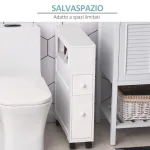 Mobiletto da Bagno 2 Cassetti Salvaspazio con 4 Ruote Legno 16x52x71.5cm Bianco