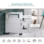 Mobiletto da Bagno 2 Cassetti Salvaspazio con 4 Ruote Legno 16x52x71.5cm Bianco