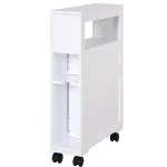 Mobiletto da Bagno 2 Cassetti Salvaspazio con 4 Ruote Legno 16x52x71.5cm Bianco