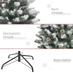 Albero di Natale Innevato da 150 cm con 464 Rami e 28 Pigne in Plastica e Metallo