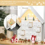 Calendario dell'Avvento in Legno da Riempire con 24 Cassetti e Villaggio di Natale con Alberi e Luci