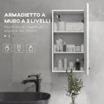 Mobiletto Bagno in MDF a Muro con 3 Ripiani e Ripiano Superiore Regolabile