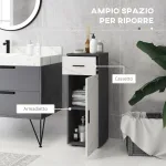 Mobiletto Bagno in Truciolato con Cassetto e Armadietto a 2 Livelli Regolabili