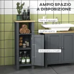 Mobile Bagno Salvaspazio con Armadietto e Ripiano Aperto in Legno