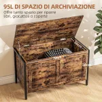 Cassapanca in Legno da 95L Stile Industriale con Coperchio e Cerniera di Sicurezza