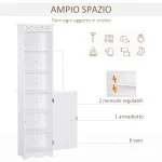 Mobiletto del Bagno a Torre 3 Ripiani Regolabili su 3 Livelli e 1 Ampio Armadietto Inferiore Manopole sull'Anta MDF Bianco 40x23x160cm