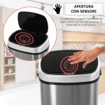 Pattumiera Cestino Bidone con Coperchio a Sensore ad Infrarossi per Cucina Bagno Capacità 58L in Acciaio ABS 40.9 × 28.9 × 68cm