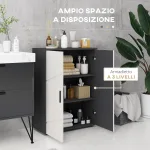 Mobiletto Bagno 2 Ante in Legno con 3 Ripiani e Chiusura Ammortizzata