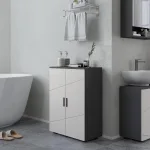 Mobiletto Bagno 2 Ante in Legno con 3 Ripiani e Chiusura Ammortizzata