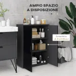 Mobiletto Bagno 2 Ante in Legno con 3 Ripiani e Chiusura Ammortizzata