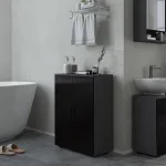 Mobiletto Bagno 2 Ante in Legno con 3 Ripiani e Chiusura Ammortizzata