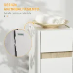 Mobiletto Bagno con Cassetto e Armadietto con Mensola Regolabile in Legno 30x33x88cm