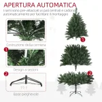 Albero di Natale Artificiale 180cm con 800 Rami e Base in Metallo