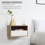 Set 2 Comodini Sospesi con Cassetto e Ripiano 45x35x27.5cm - Bianco e Color Legno