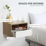 Set 2 Comodini Sospesi con Cassetto e Ripiano 45x35x27.5cm - Bianco e Color Legno