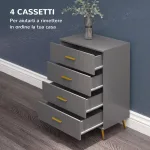 Cassettiera 4 Cassetti Moderna in Legno e Alluminio