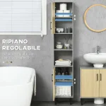 Mobile Bagno con 2 Ripiani aperti in Truciolato e 2 Armadietti con Ripiani regolabili